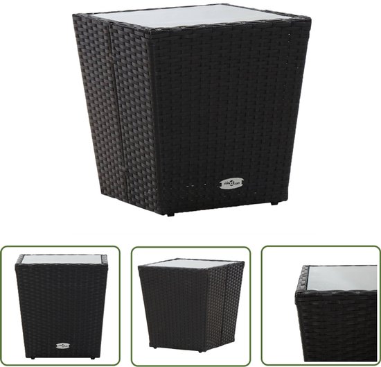 vidaXL Tea Table - Tuinmeubilair - Theetafel 41,5x41,5x43 cm poly rattan en gehard glas zwart - Buitentafel - Ratan Tafel - Zwarte Tafel