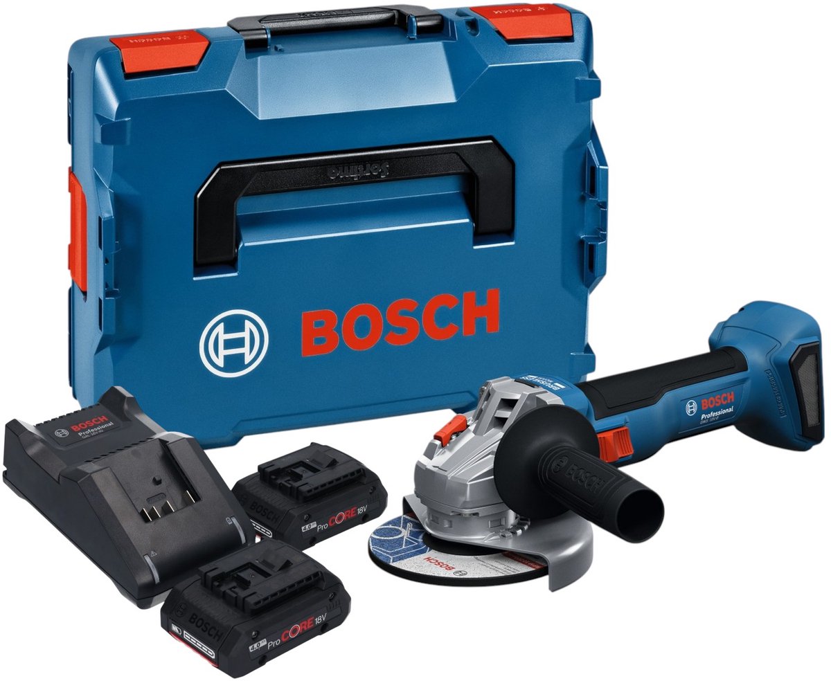 Bosch GWS 18V-8 Profi-accu haakse slijper 18 V 125 mm borstelloos + 2x ProCORE accu 4,0 Ah + lader + L-doos