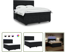 vidaXL Boxspring Set - Boxspring - Boxspring met matras fluweel zwart 180x200 cm - Tweepersoons Bed - Fluweel Bed - Led Verlichting
