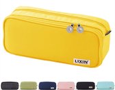 LIXIN Macaron Etui - Citroen - Opgewaardeerd Groot - Pennenzak voor jongens en meisjes - Canvas - Linnen - Grote capaciteit - Etui voor kinderen en volwassenen - Terug naar school - Back to school - Leuke telescopishe pennenhouder - Leuk etui