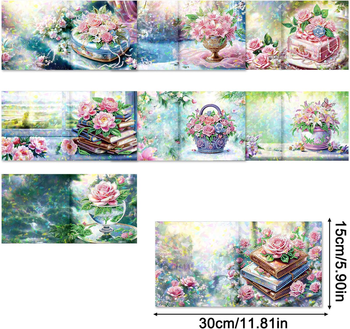 Adorzy Diamond Painting Kaarten – 8 Wenskaarten met envelop - Diamond Painting Volwassenen – Diamond Painting Volledig Pakket - Diamond Painting Bloemen — afbeelding 3