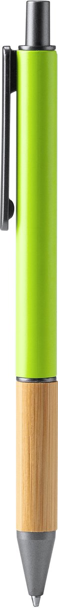 10 Metalen pennen in matte afwerking Groen met bamboe grip en donkere kleurdetails. Blauwe inkt. Model Penta