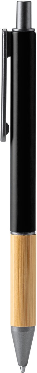 10 Metalen pennen in matte afwerking Zwart met bamboe grip en donkere kleurdetails. Blauwe inkt. Model Penta