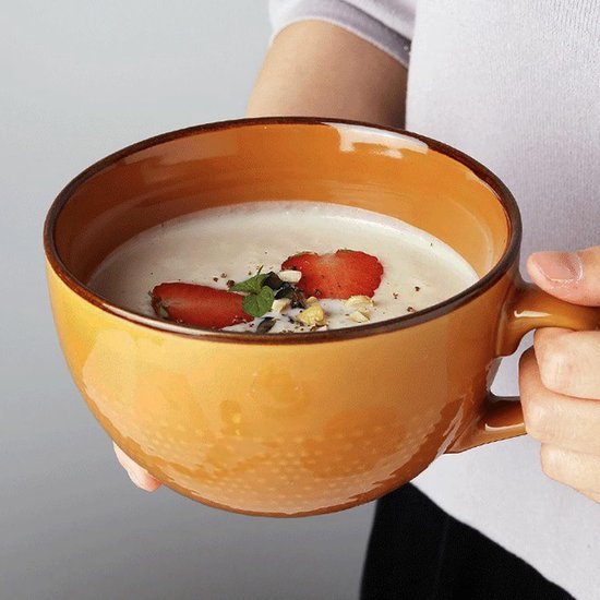 TuYines Koffiemok groot, keramische koffiemok, grote mok 700 ml, aardewerk mok, cappuccino kop, XXL mok, porseleinen koffiemok, grote mueslikom met handvat, saladekom