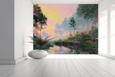 Peel & stick Fotobehang - Dreamy Forest Reflection Serenity - 250x250 centimeter