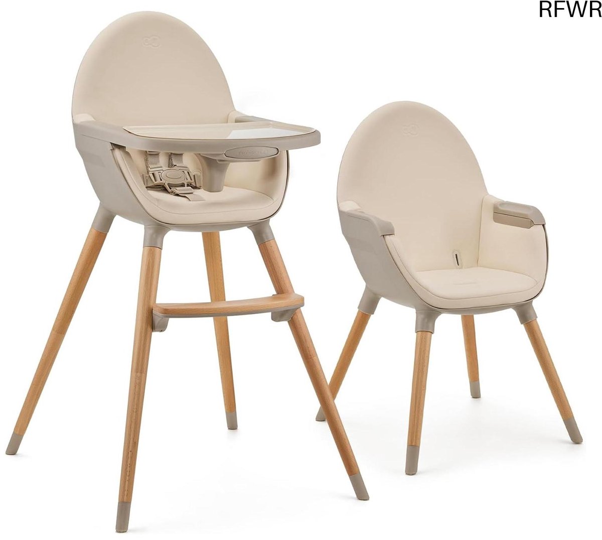 RFWR® 2-in-1 Kinderstoel voor Kinderen - Verstelbare Eetstoel met Veiligheidsgordel en Houten Poten