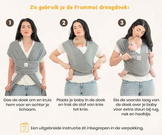 Frummel Baby Draagdoek Grijs - Draagzak - Baby Wrap - Baby carrier - Draagdoek geweven - Baby 0-36 maanden - Newborn van Merkloos — afbeelding 4