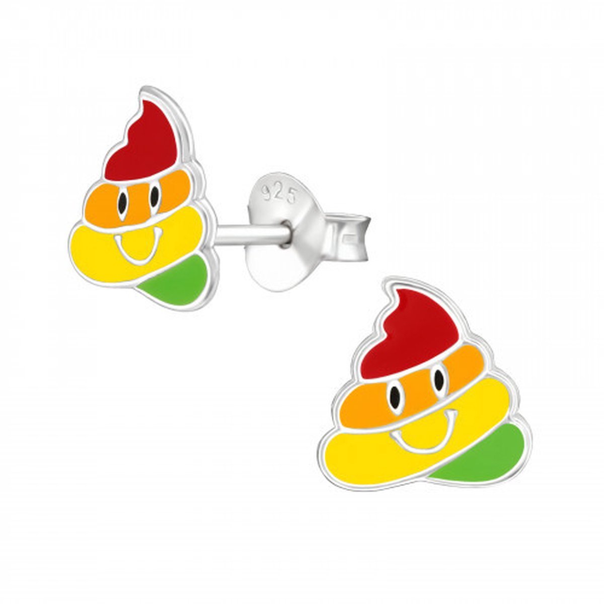 Oorbellen - Kinderoorbellen - 925 Sterling Zilver - Zilver - Poo Emoji