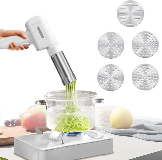 Handheld Pastamachine Draadloos 5 Pastavormen Kswiown Draadloze Elektrische Pastamachine - Handheld, 5 Persvormen, 2600 MAh - 304 RVS, Met Accessoires Draadloze Pasta Maker Handheld Pastamachine Draadloos 5 Pastavormen Kswiown Draadloze Elektrische Pastamachine - Handheld, 5 Persvormen, 2600 MAh - 304 RVS, Met Accessoires Draadloze Pasta Maker