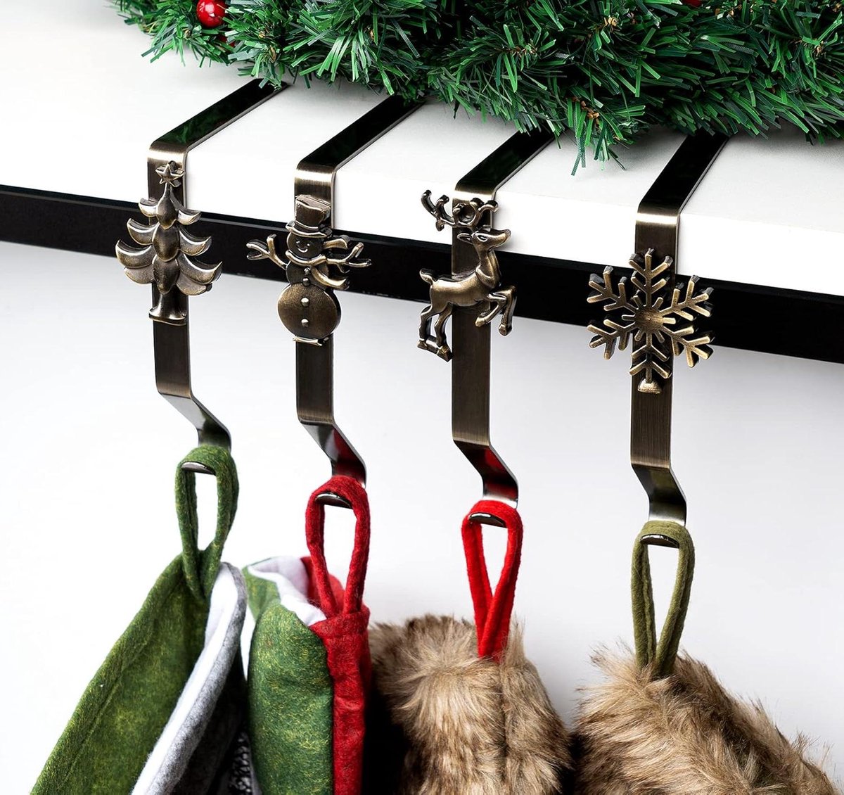 Kerstkousenhouders (4 stuks) voor open haard - Handtashouder en antislip zakhouder - Kerstkous houder met haak