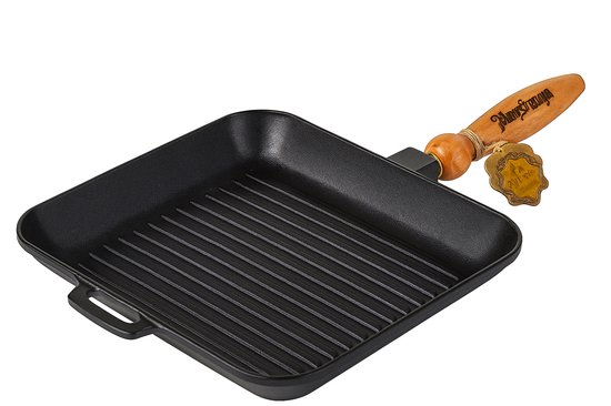 MAYSTERNYA Grillpan Gietijzer - 28 x 28 x 4 cm - Geschikt Voor Inductie - Steakpan - Grillen - Bakken - BBQ Accessoires - Grillplaat - Barbecue - Gietijzer - Pannenset - Barbecue Cadeau - Cadeau - Cadeaupakket - Mat Zwart