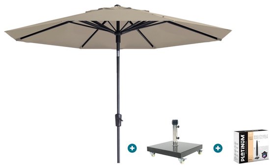 Parasol rond de Luxe Madison Paros 2 de 3 m - Écru avec base et housse Granada