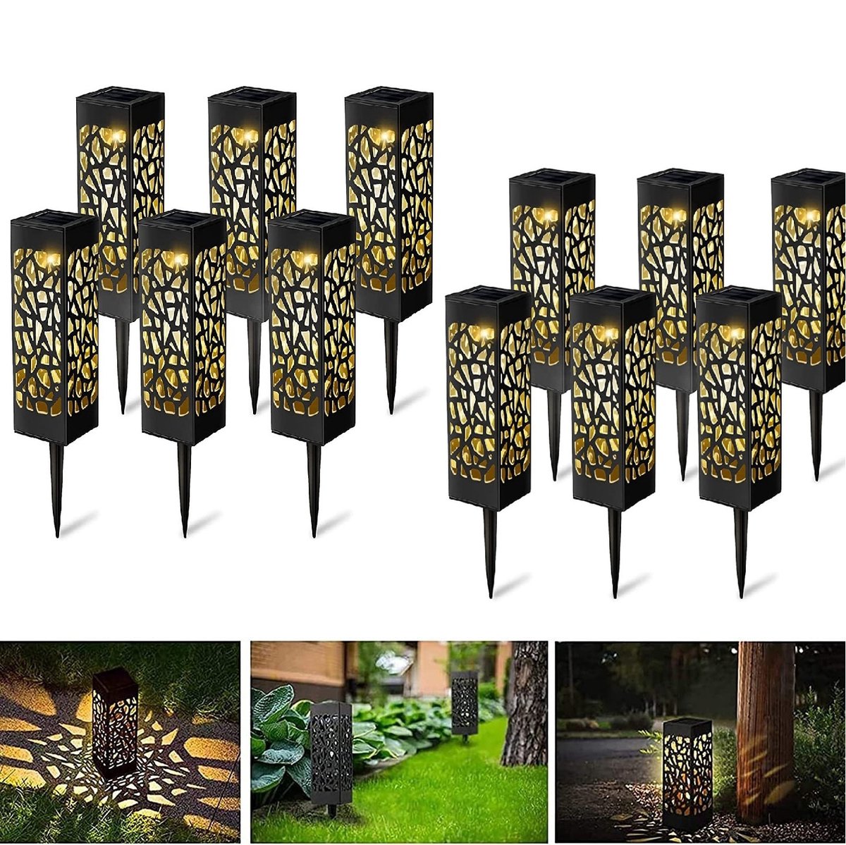 Solar priklamp - Set van 12 stuks (6*6*18CM) -Padverlichting- Lantaarn -buitenlampen - Priklamp op zonne-Solar Grondspots -Tuinverlichting op zonne-energie