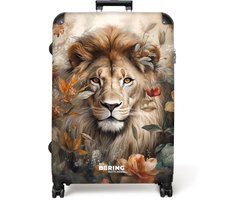 NoBoringSuitcases.com® - Koffer groot - Reiskoffer lichtgewicht - Gedetailleerd portret van een leeuw in de natuur - Rolkoffer met 4 wielen - Grote trolley XL - 98 liter bagage