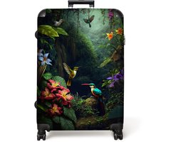 NoBoringSuitcases.com NoBoringSuitcases.com® - Koffer groot - Reiskoffer lichtgewicht - Bloemen - Planten - Jungle - Vogels - Rolkoffer met 4 wielen - 98 liter bagage