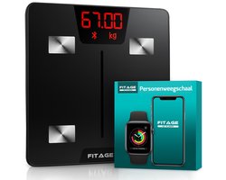FITAGE Weegschaal Personenweegschaal Digitaal - Slimme Weegschaal met 17x Lichaamsanalyse - Weegschalen - FITAGE App