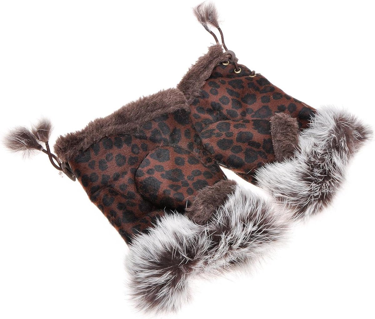 Winter Warme Handschoenen met Nepbont en Halve Vingers - Luipaardpatroon - Bruin - One Size - Damesaccessoire voor koude dagen