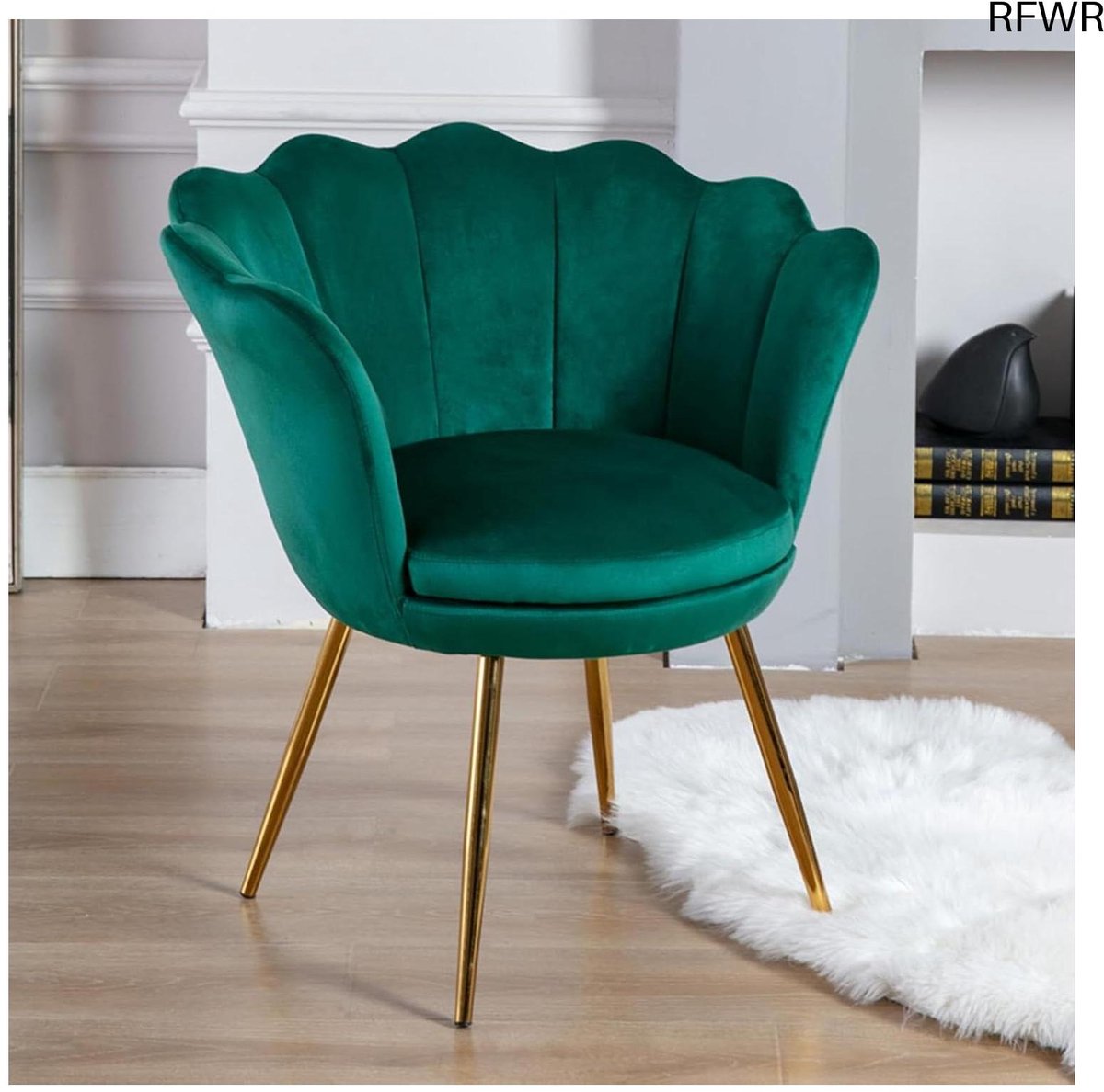 RFWR Moderne fluwelen fauteuil voor slaapkamer en woonkamer - gestoffeerde stoel met gouden poten Groen