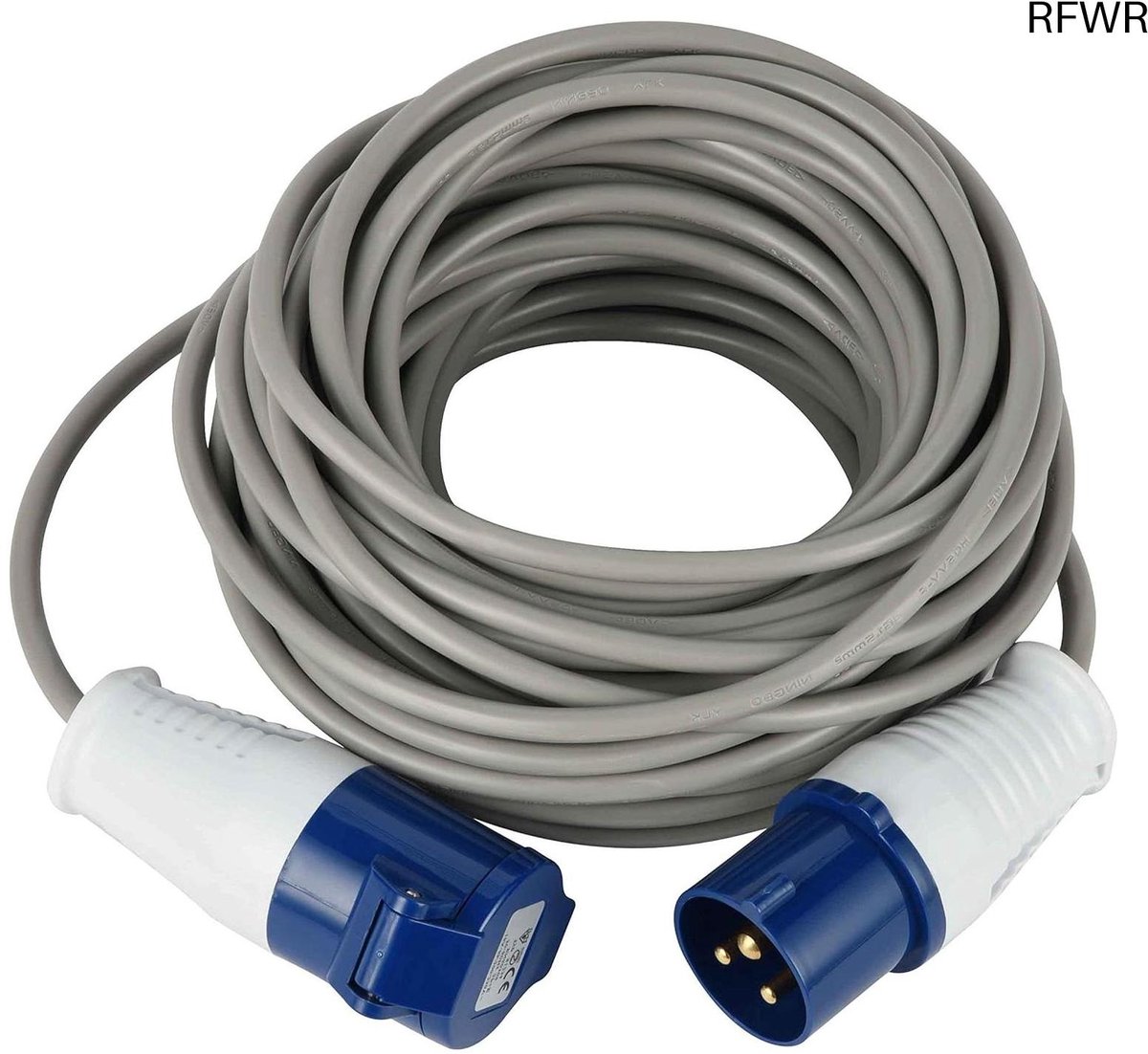 RFWR® Verlengstuk industrieel 10 m kabel IP44 voor buitengebruik met 3-polige stekker