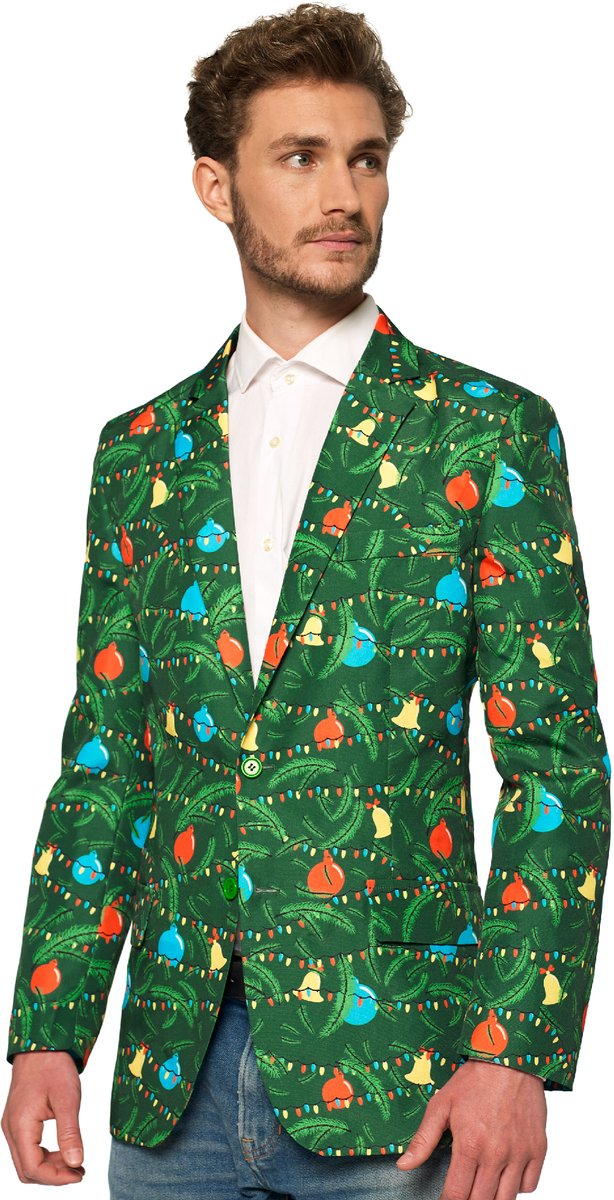 Suitmeister Christmas Green Tree Light Up - Heren Blazer - Kerst - Groen - Maat S