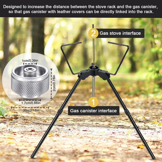 Allecto Plus - Afstandhouder-adapter voor campingkooktoestellen - Geschikt voor klein gaspatronen - Adapter voor standaard schroefgasopslag - Met 7/16"-28 UNEF-2A schroefdraad - Voor SOTO en MSR gasfornuis — afbeelding 4