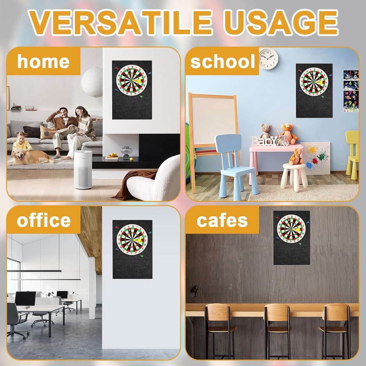 Exquilnova Dartboard-muurbescherming, zelfklevende vilten dartwandbescherming, rand voor dartbord, muurrand voor kurk-dartbordrugzijde, vilten muurplaten, kurkplaten voor dartbord (60 x 60 cm