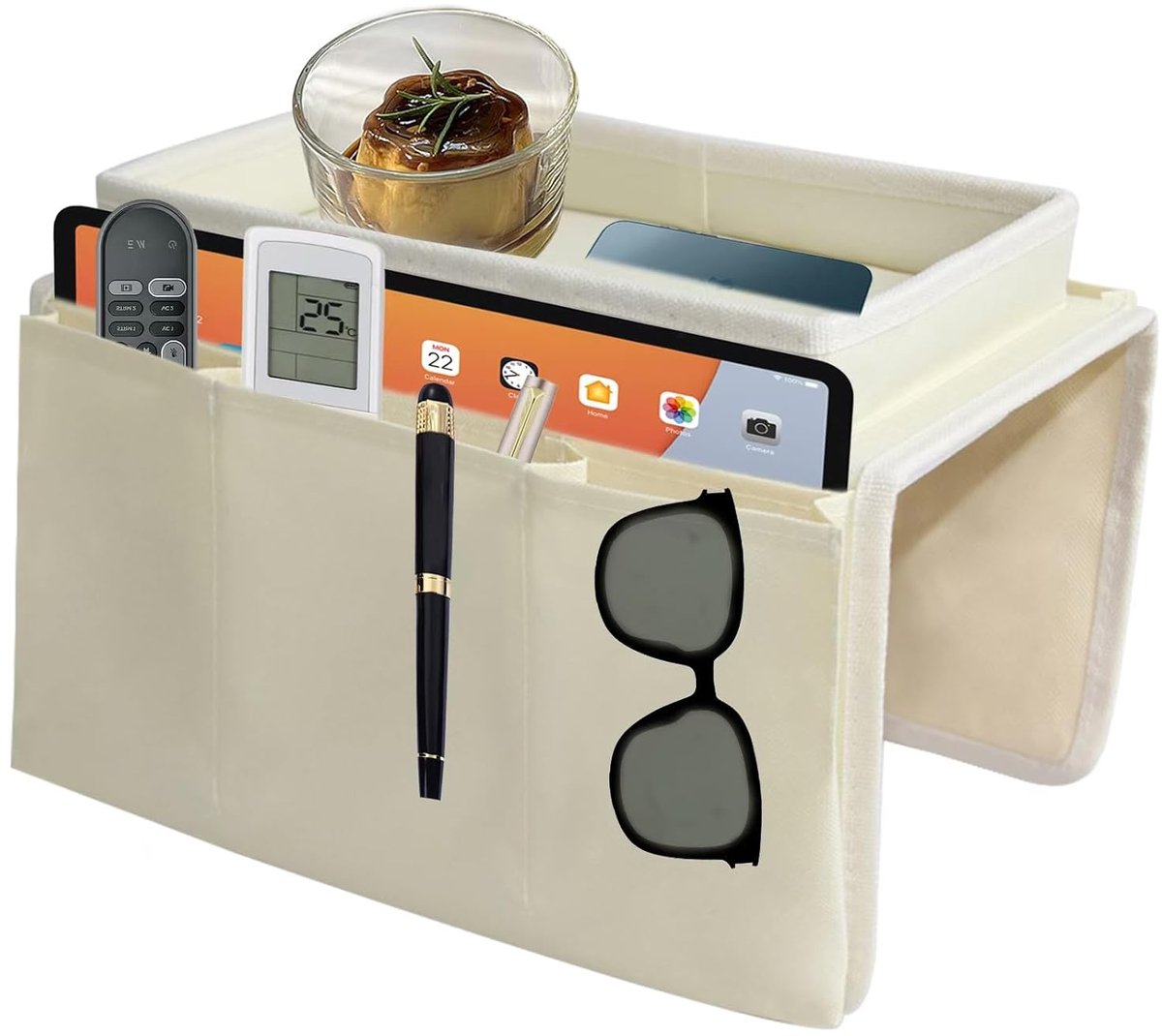 Sofa Armleuningen Organizer - opbergtas voor afstandsbediening en snacks - wit