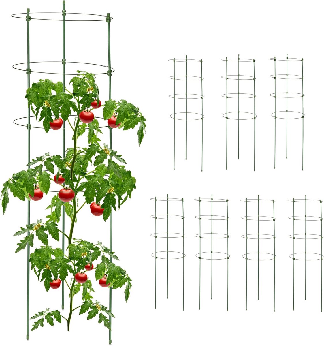 Famanu - Plantensteun set van 8, tomatensteun, rankhulp voor klimplanten, 90 cm hoog, kunststof en metaal, groen