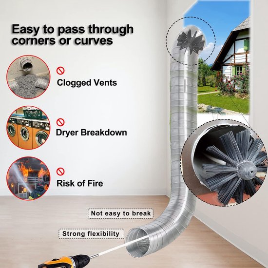 Droger Vent Cleaner Kit Borstel, Flexibel Om De Binnenste Kanaalpijp Schoon Te Maken En Pluisjes Te Verwijderen, Dit Doe-het-zelf Reinigingsgereedschap Kan Worden Gebruikt Met Boor Schoorsteenreinigin