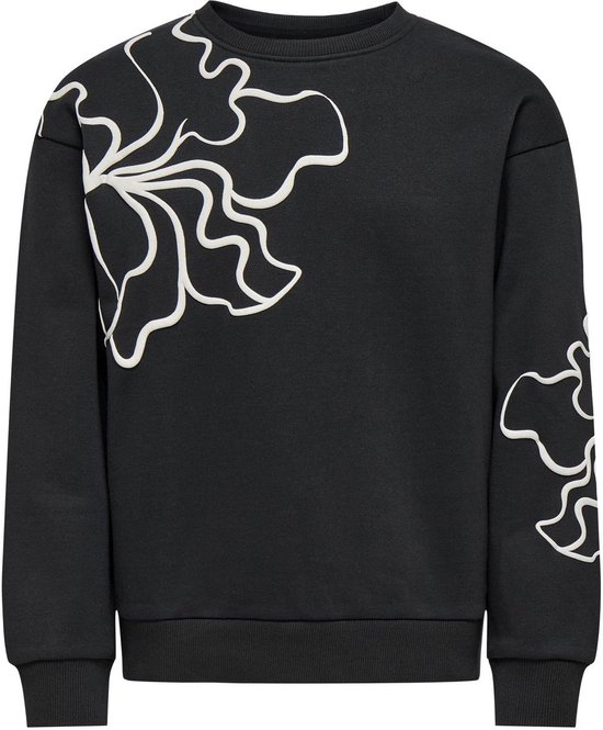 Pull à S rond Only Kogodessa Life Filles , coupe box UB CP SWT - Noir, fleurs floues