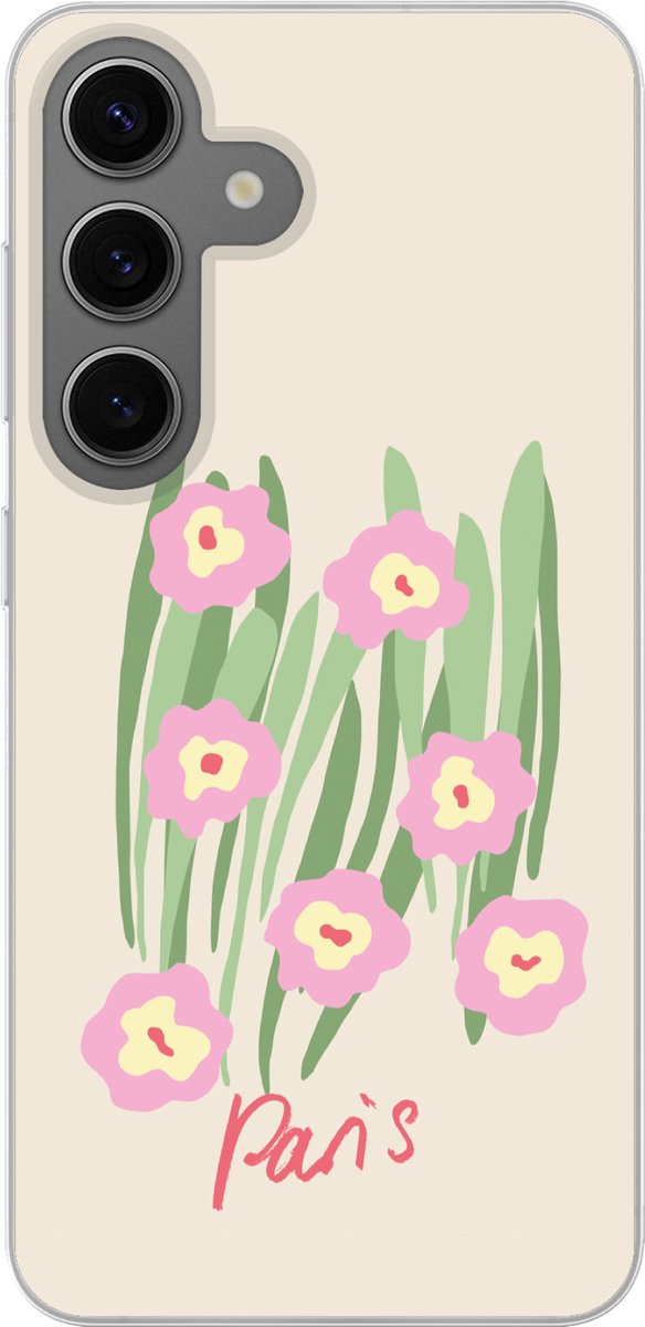 Telefoonhoesje samsung Galaxy S24 hoesje - Bloem - Roze - Gras - Siliconen Telefoonhoesje Telefoonhoesje
