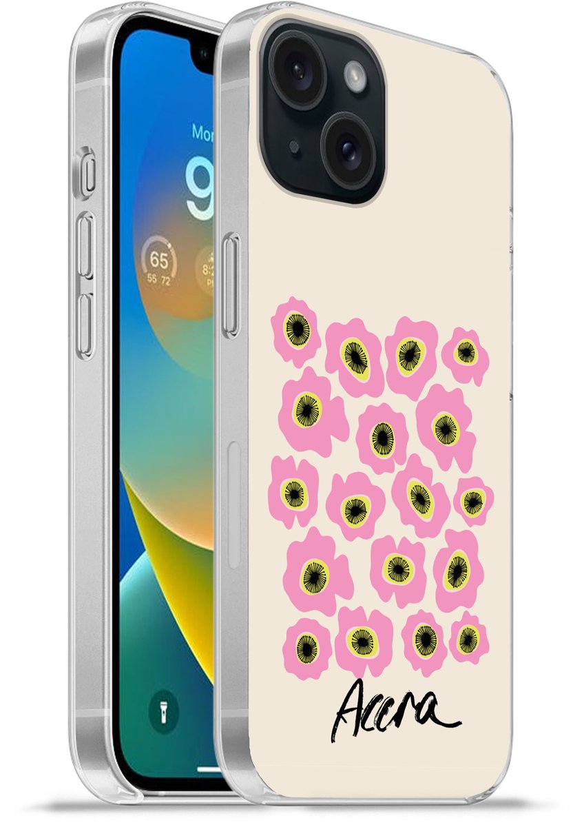 Telefoonhoesje Geschikt voor iPhone 15 hoesje - Bloemen - Roze - Ghana - Siliconen Telefoonhoesje Telefoonhoesje