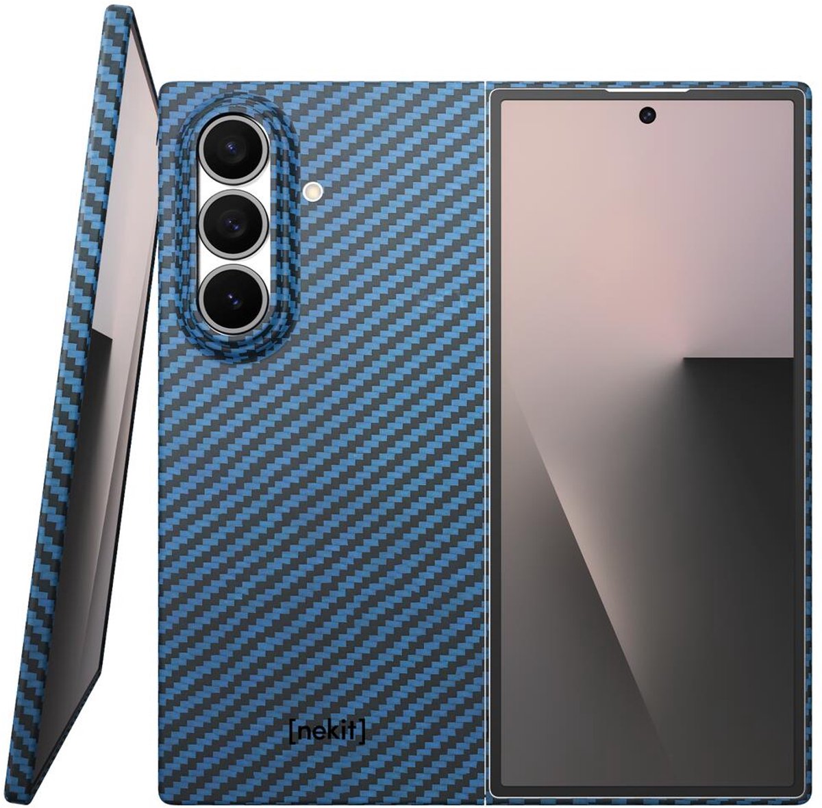 NEKIT Fiber Hoesje Geschikt voor Samsung Galaxy Z Fold 7 - Compatibel met MagSafe - High-Tech Kevlar - Back Cover Ultra Dun - Blauw