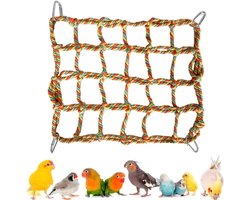 Papegaaien schommel (Groen en Geel 32*25cm) - Met 4 haken - Vogel Schommel - Klimnet - Vogel Speel - Vogel Speelgoed - Vogelspeelgoed - Vogel Speeltjes - Vogelkooi Accessoires - Voor Grasparkiet, Agapornis, Valkparkiet en Kleine Papegaaien
