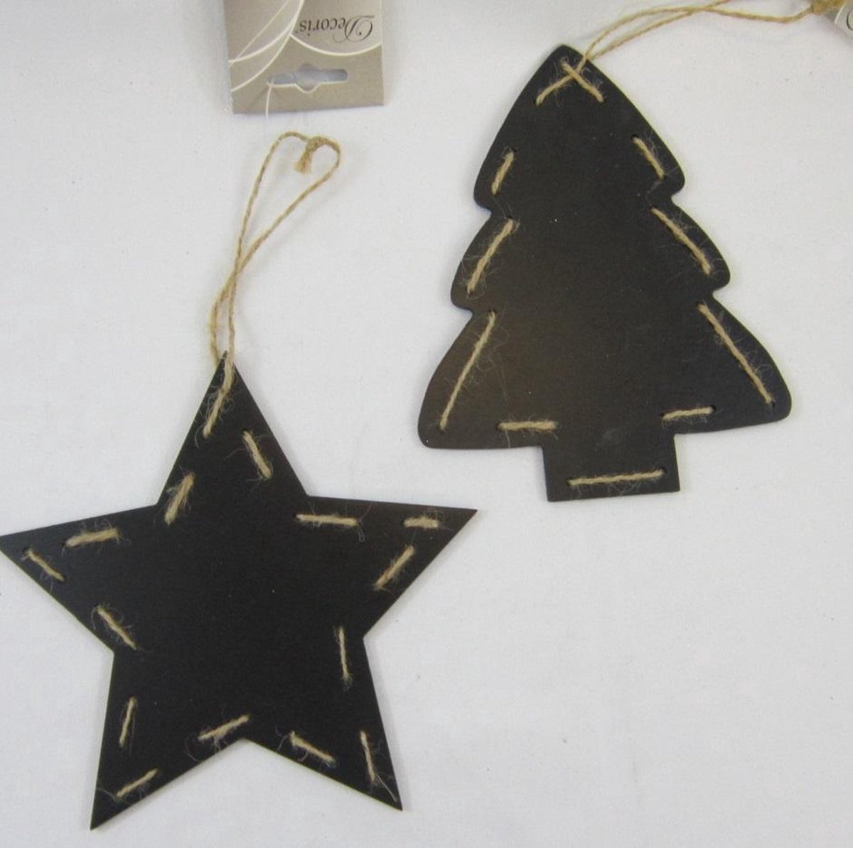 ZoeZo Design - 3 stuks - Kersthanger - krijtbord - tekstbordje - 18 x 18 cm - en 18 x 14,5 cm - hout - ster - kerstboom