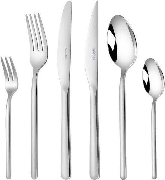 Deleca 6 Persoons Luxe RVS Bestekset Amor (36-delig) - Lepels, Messen, Vorken, Steakmessen & Gebaksvorkjes - Vaatwasserbestendig - Zilver Design Bestek - 18/0 Edelstaal