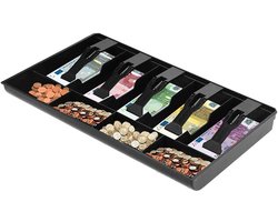 Cash drawer, 40.5 x 24.5 x 3.5 cm, money organiser, cash drawer, 9 compartments with 5 banknotes and 4 coins, removable cash drawer for point of sale system (black)