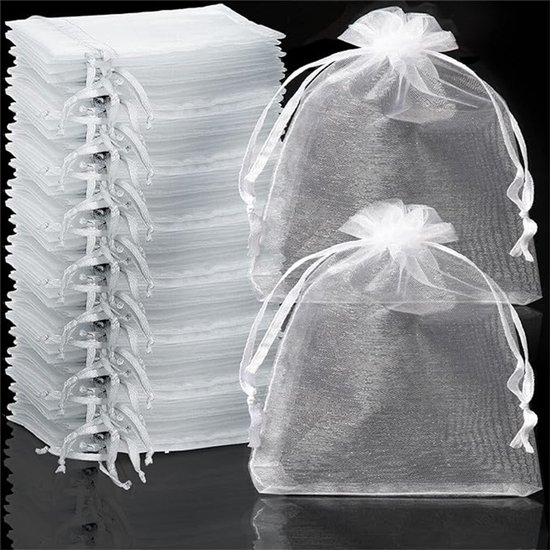 Organzazakjes, geschenkzakjes, gastgeschenken, sieradenzakjes, 7 cm x 9 cm, bruiloft, Kerstmis, verjaardag, jubileum, blauw, 100 stuks
