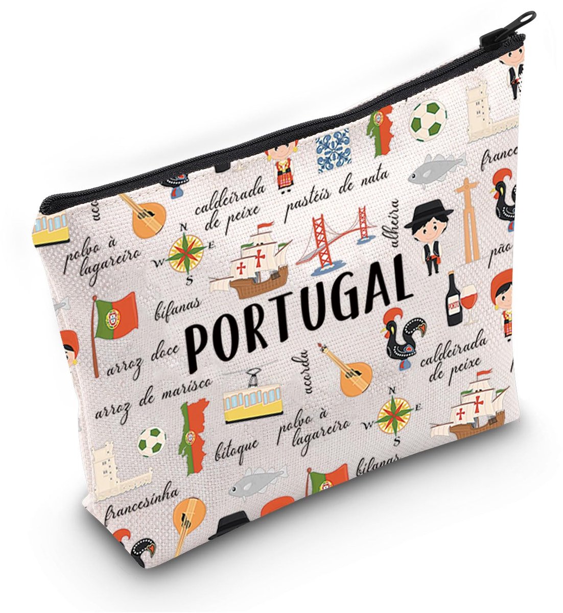 Portugal Inspired Gift Portugal Food Makeup Bag Portuguese Dishes Cosmetic Bag Portugal Holiday Travel Gift, Portugal Food Bag