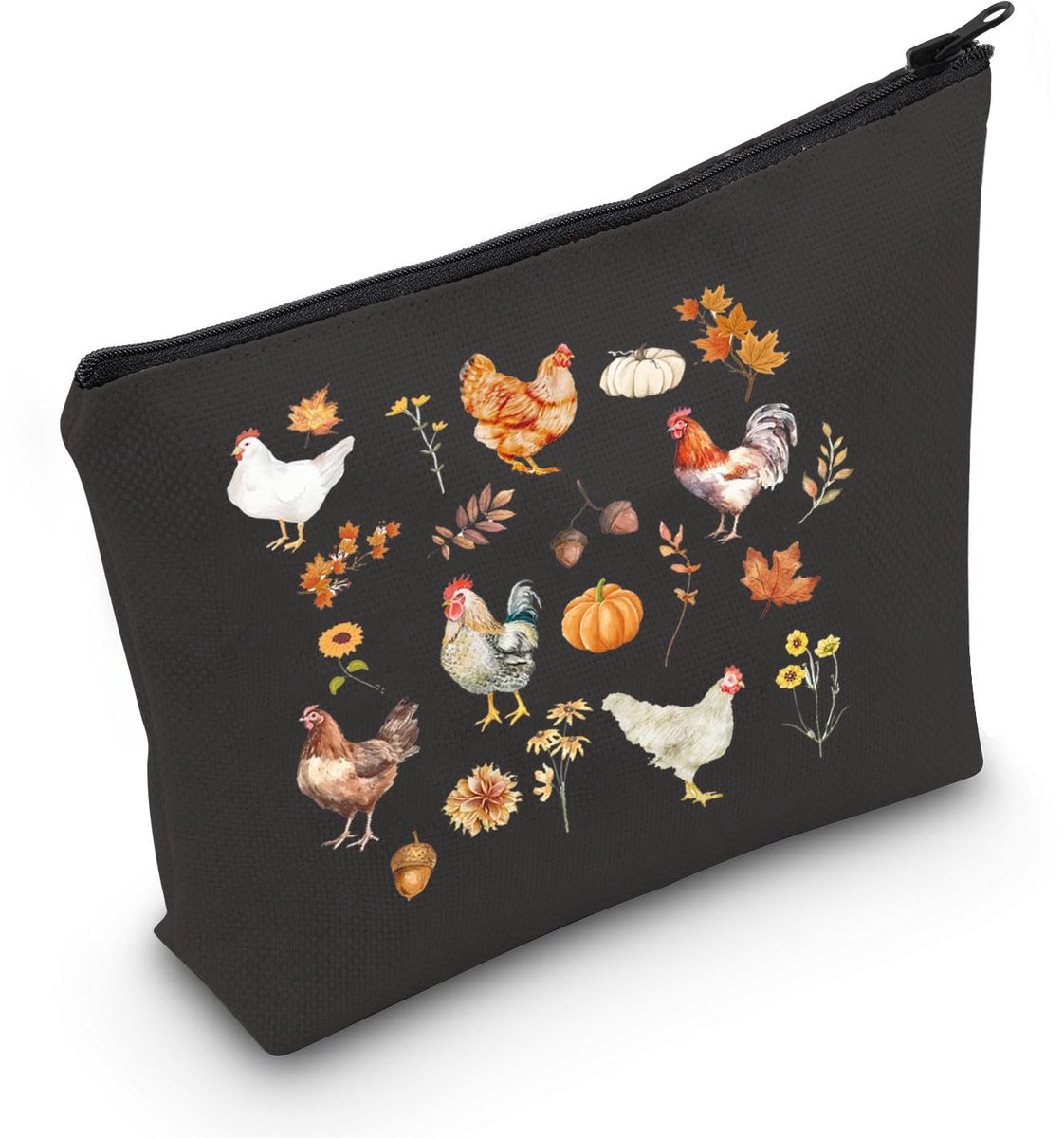 Chicken Lover Gift Autumn Chicken Design Makeup Bag Chicken Mother Cosmetic Bag Chicken Farmer Gift, Autumn Chicken Bag