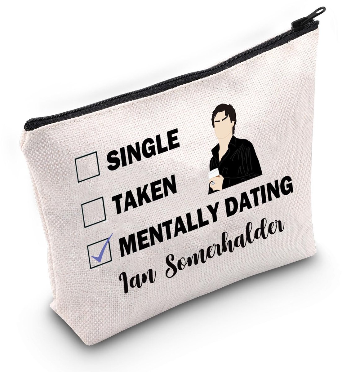 Make-up tas met opdruk 'Mentally Dating Ian Somerhalder', geschikt voor fans, van duurzaam materiaal en ideaal voor het organiseren van cosmetica en accessoires