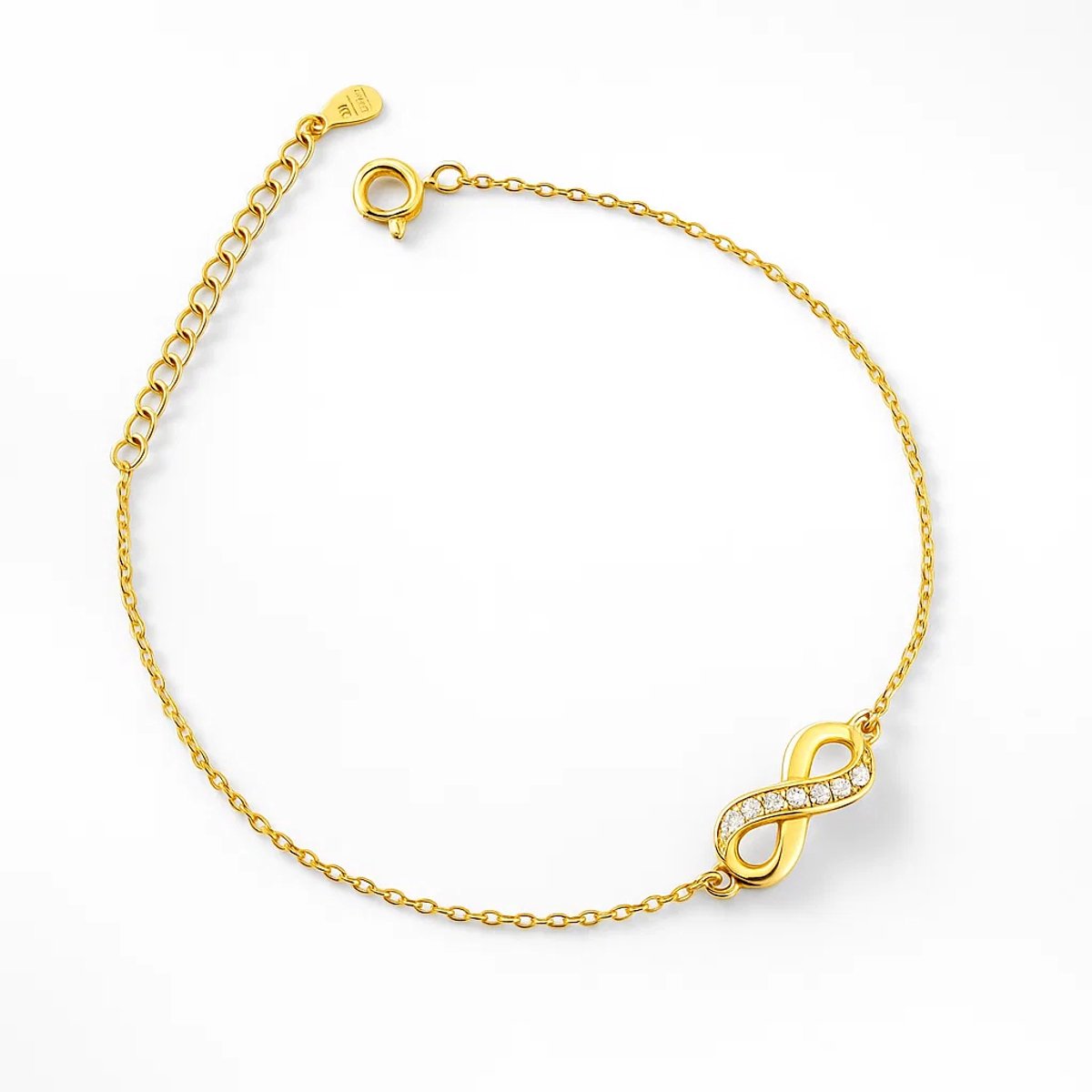 Verguld armband infinity dames - Goudkleurig Schakel Oneindigheid Armband - Dames Armband met Zirkonia - Verguld Armband - Amona Jewelry
