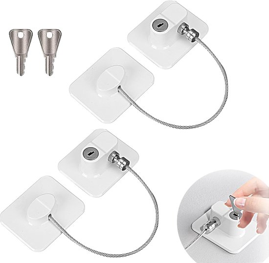 Lot de 2 serrures de réfrigérateur avec clé, Safety enfant, pour Kids, machine à laver, armoire, Toilettes , Kids , armoires (White)