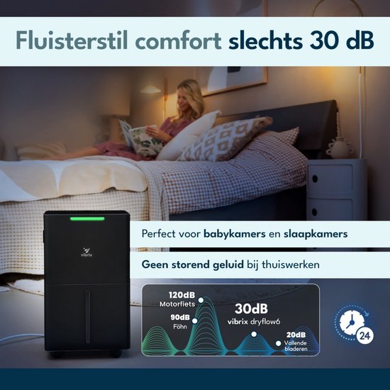 Vibrix DryFlow6 Pro Luchtontvochtiger – 6L per dag – Bediening via App – Wasdroogfunctie – Stil & Energiezuinig – Voor Badkamer, Kelder, Zolder & Slaapkamer – Dehumidifier