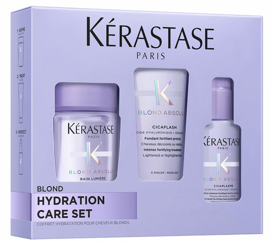 Kérastase Blond Absolu Mini Trio Coffret Cadeau Découverte - Routine de Soins Capillaires Revitalisants - Formats Voyage - Shampooing 80ml, Après-Shampooing 75ml & Soin Thermo-Protecteur Sans Rinçage 45ml - Pour Cheveux Décolorés et Méchés