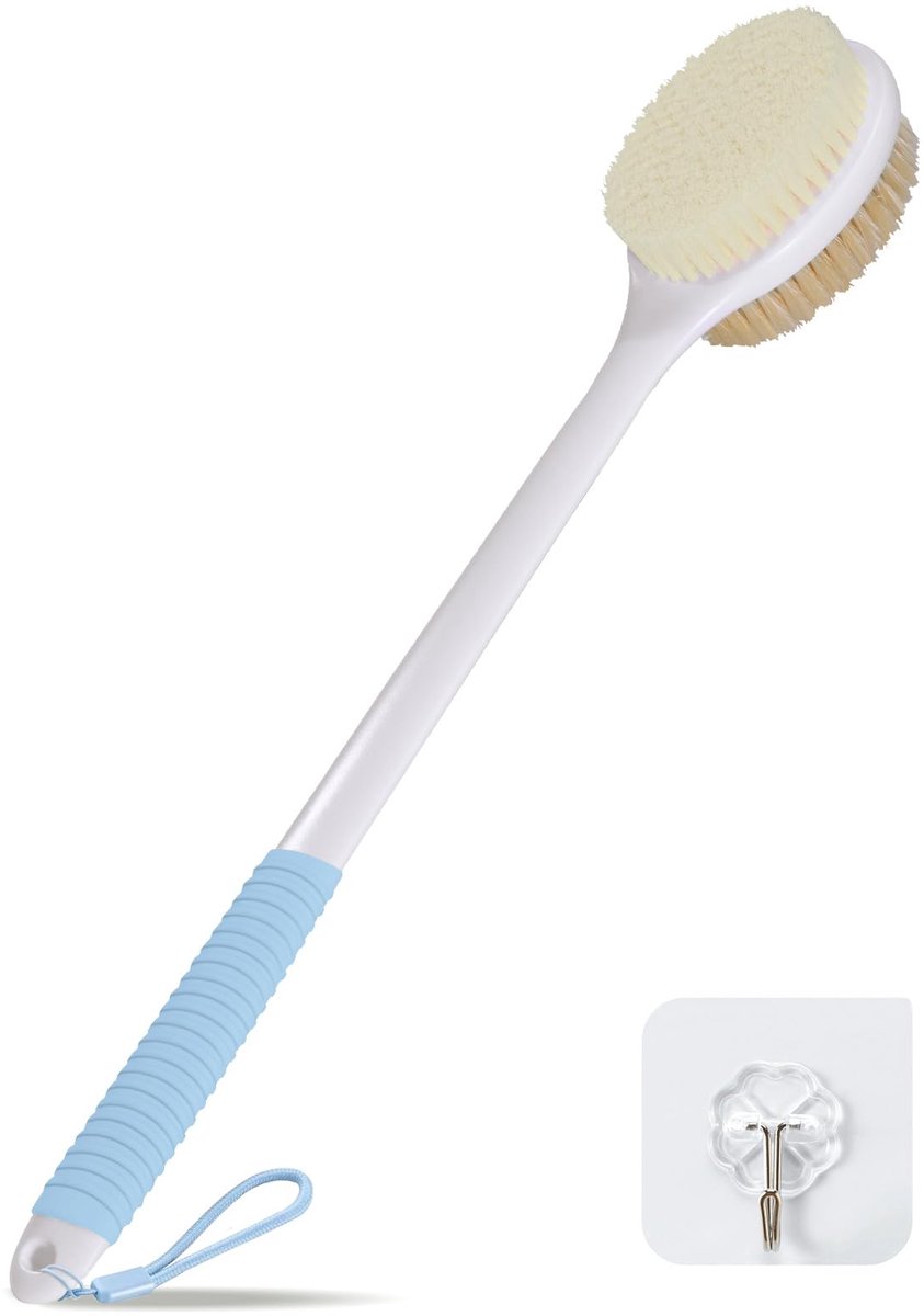 Ibenzoa® 42 cm Doucheborstel met Antislip Lang Handvat en Zachte en Stevige Borstels voor Exfoliëren