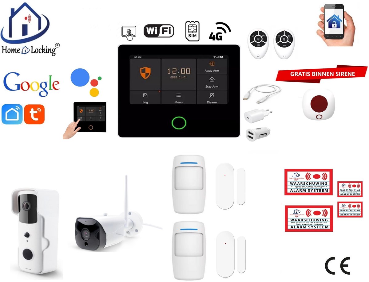 Draadloos alarmsysteem voor woning/camper/boot/caravan werkt met wifi en sim kaart en met spraakgestuurde apps. (Nederlands of Frans stem en tekst) ST01A-75