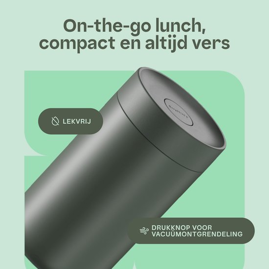 BergHOFF Home Nommie – Boîte à lunch Thermos 0 l – Boîte à lunch Thermos étanche – Garde au chaud ou au froid pendant 6 heures – Isolation à double paroi – Récipient alimentaire étanche – Acier inoxydable – Lavable au lave-vaisselle – Kaki