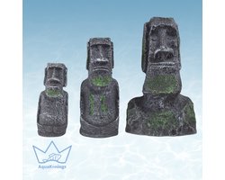 AquaKonings - Aquarium decoratie - Ornamenten - Moai - Set 3 stuks - 12x8x11