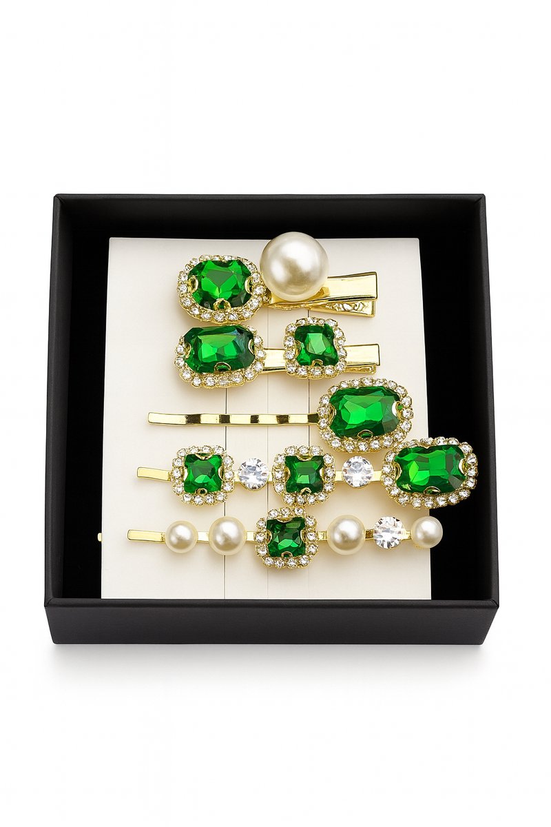 Haaraccessoires, Vrouwen Haarclips Set Sieraden Mode Groen Kristal Haaraccessoires Luxe Simulatie Parel Haarspeld Pin Ornamenten,Groen